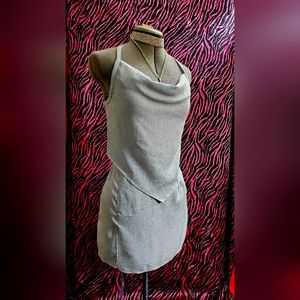 Blue Pinstripe 90s Clubwear Drape Front Top Highwaist Slit Skirt Outfit Y2k 2000